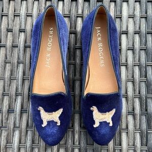 Nwob JACK ROGERS Golden Retriever Embroidered Blue Velvet Loafer - Midnight